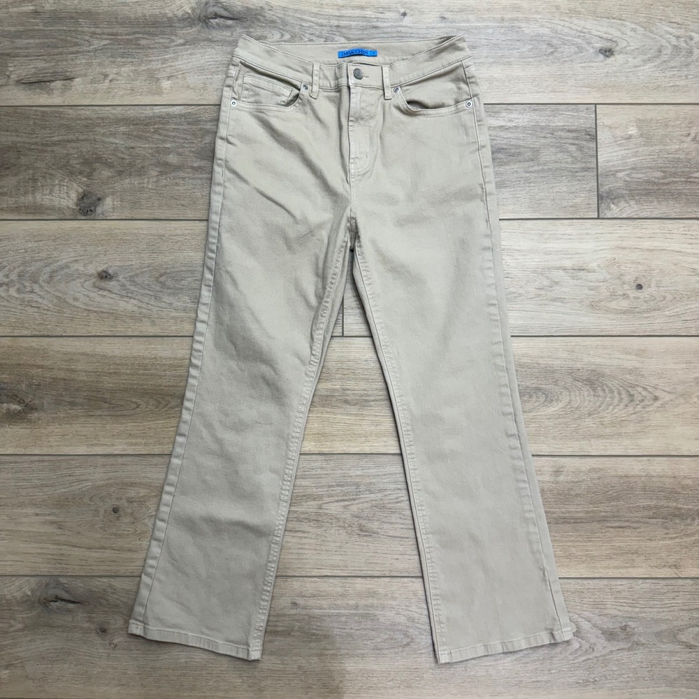 J. McLaughlin Women Khaki Kick Flare Denim Pants Tan Size 6 Mid Rise Cropped